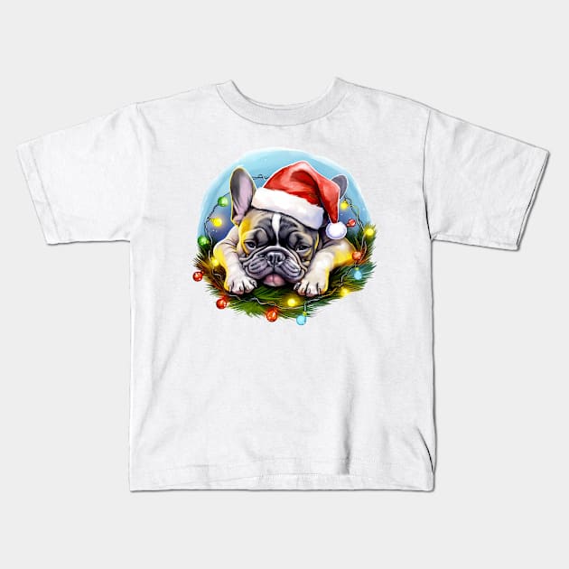 Lazy French Bulldog at Christmas Kids T-Shirt by Chromatic Fusion Studio